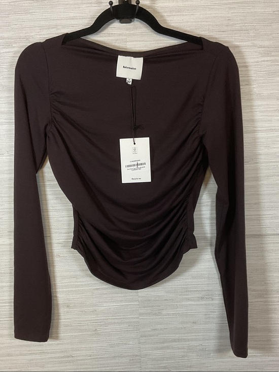 Reformation Tops - Reformation Women's Long Sleeve Emi Knit Ruched Top Black Currant NWT Small